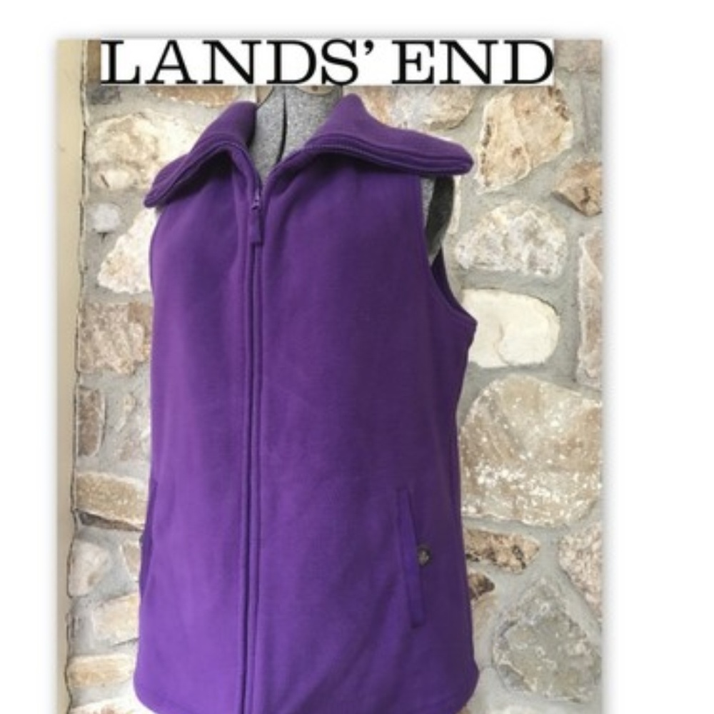 LANDSEND Purple Sleeveless Fleece Zip Vest Women S